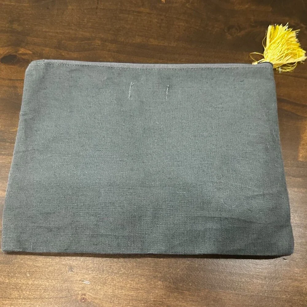 Mud Pie - BeYouTiful Canvas Cosmetic Bag/Pouch - Gray with Yellow Tassel